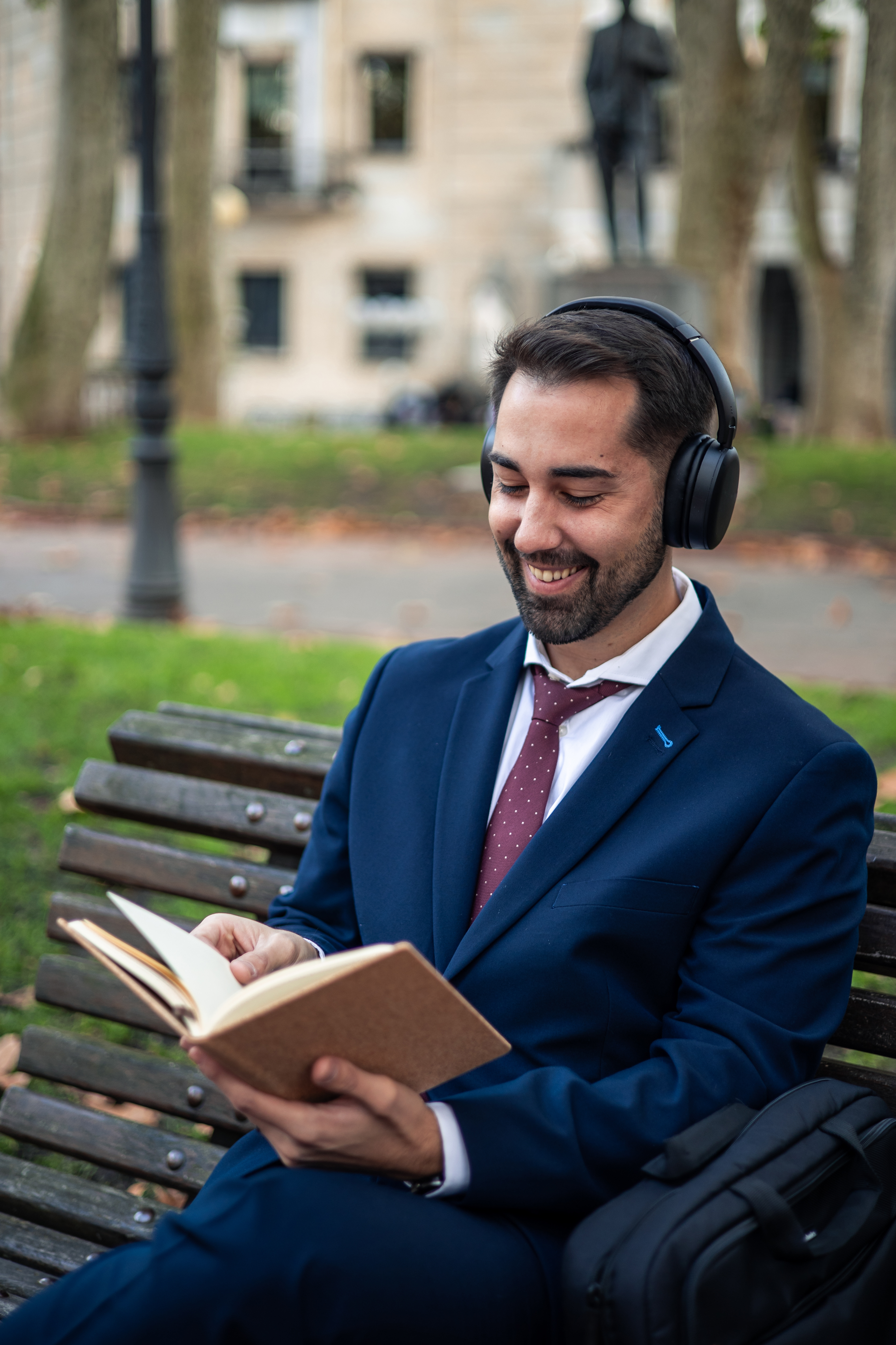 Reader enjoying a professionally produced audiobook through headphones