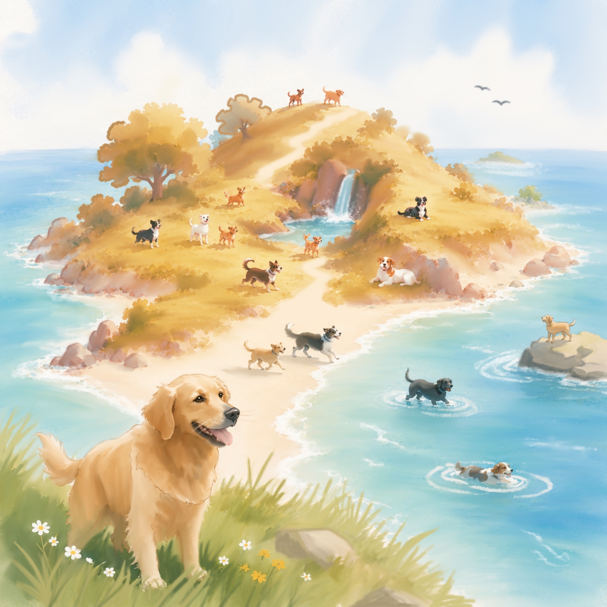Detailed double-page children's book illustration